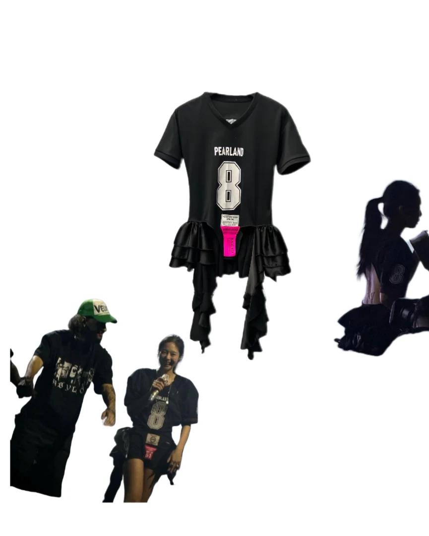 【安-Jennie-球衣裙】金智妮同款美式印花露背款性感夏季短袖连衣裙