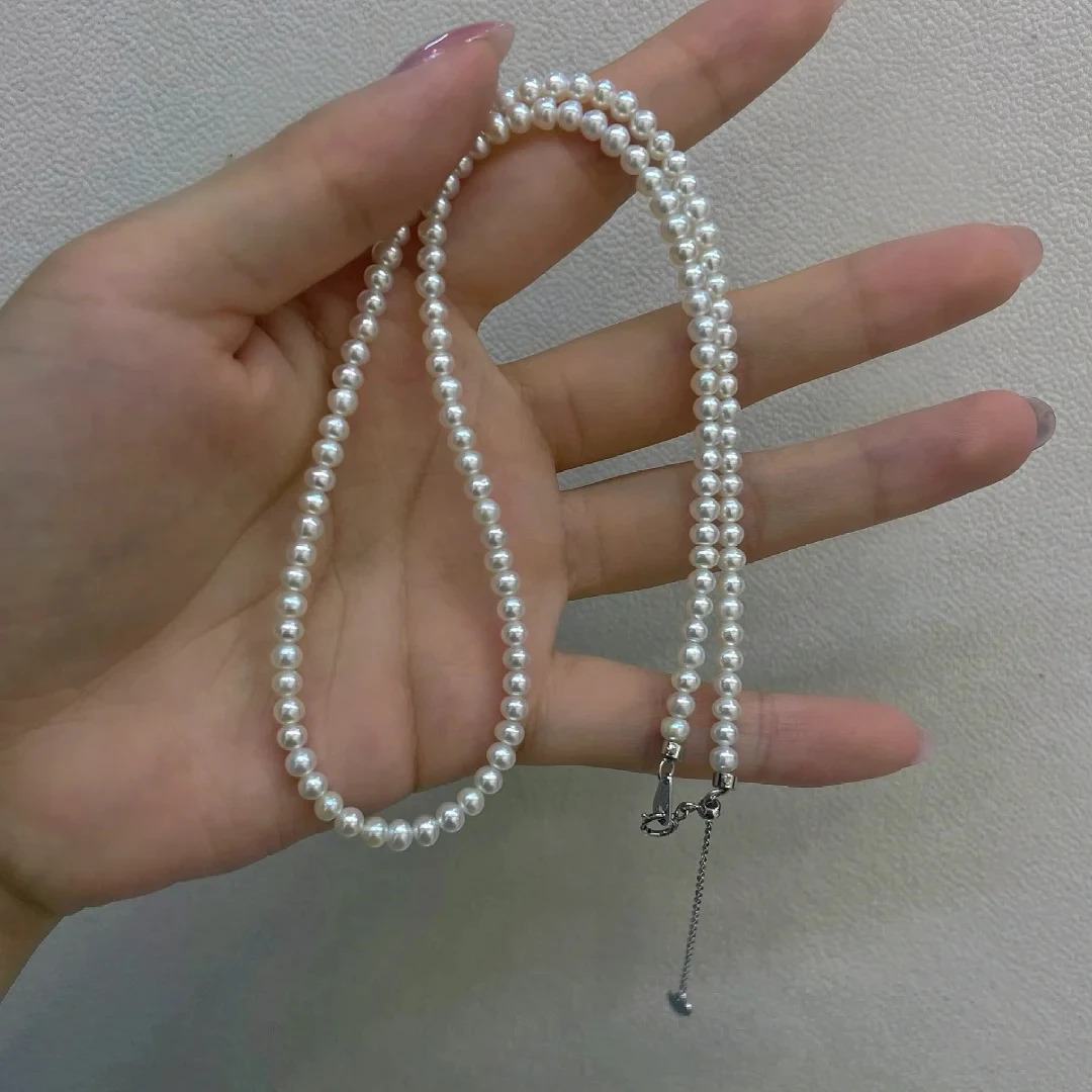 链子925银 baby珠 3-4mm 正圆  极光 几乎无暇时尚百搭贝珠精致