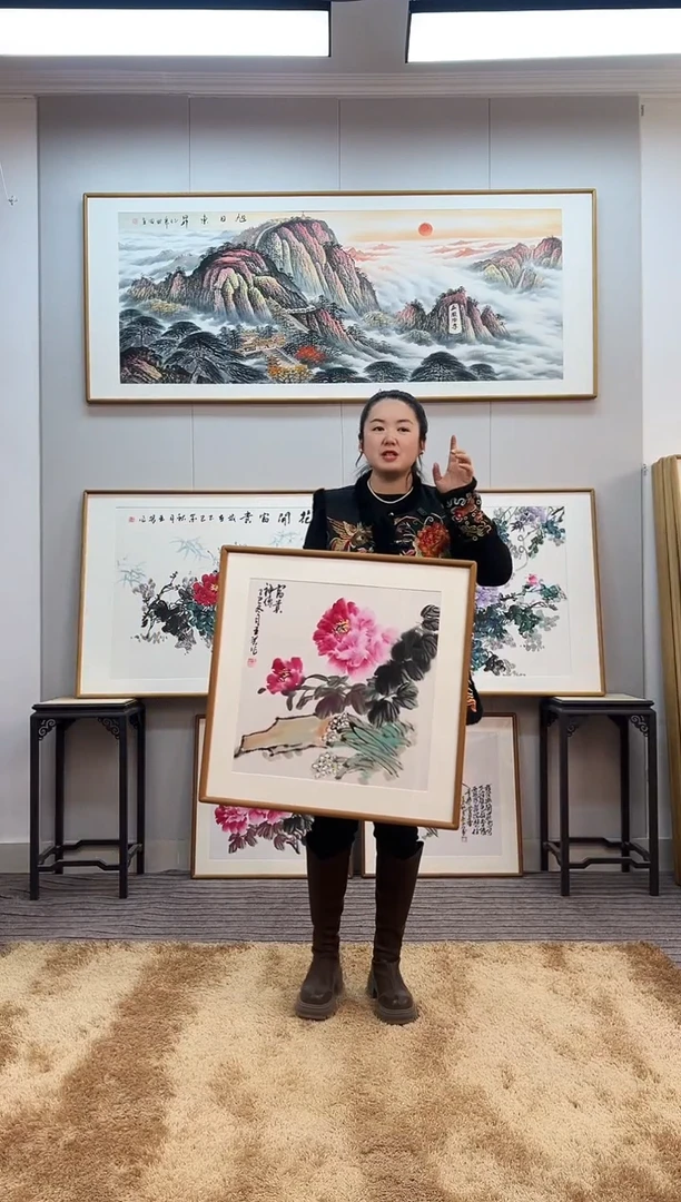 国画手绘牡丹62*62尺寸