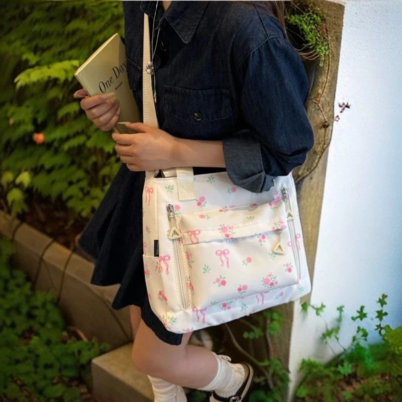 印花大学生上课通勤手拎补习袋帆布包大容量手提袋日系百搭单肩包