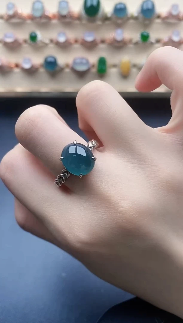 翡翠戒指银S925镶嵌一物一证一礼盒