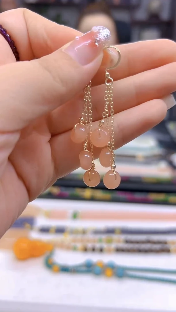 和田玉14K金镶嵌耳饰DIY款E808