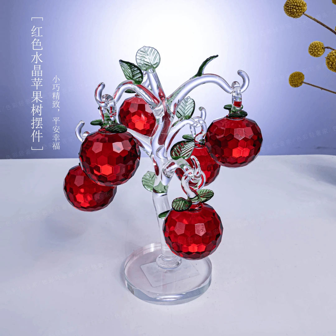 新6挂高档摆件客厅红色水晶树苹果树客厅装饰品摆件