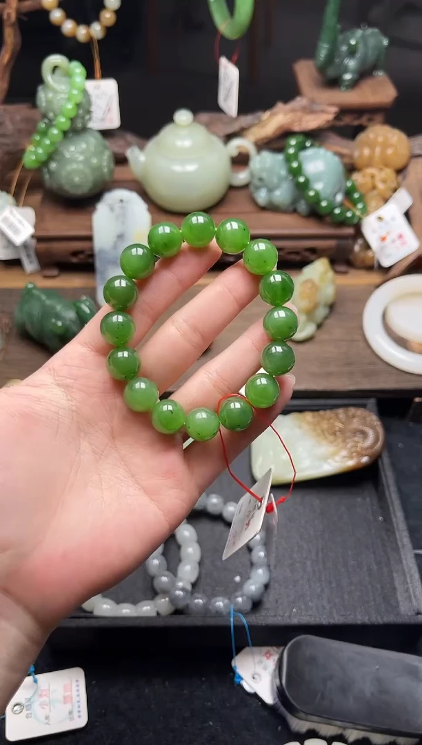 手串未镶嵌和田玉卡13俄料碧玉 圆珠9010864