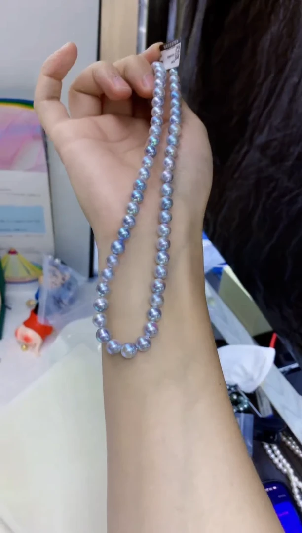 银S925镶嵌海水珍珠饰品7-8真多麻色满珠链