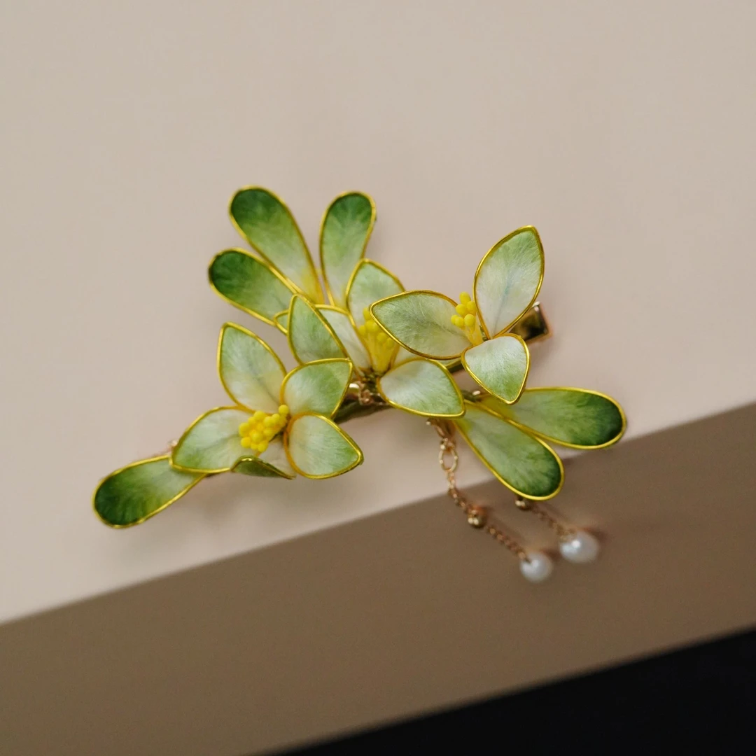 远山黛夹子掐丝绒花非遗绒花黑檀木发簪手工艺品古风簪子简约