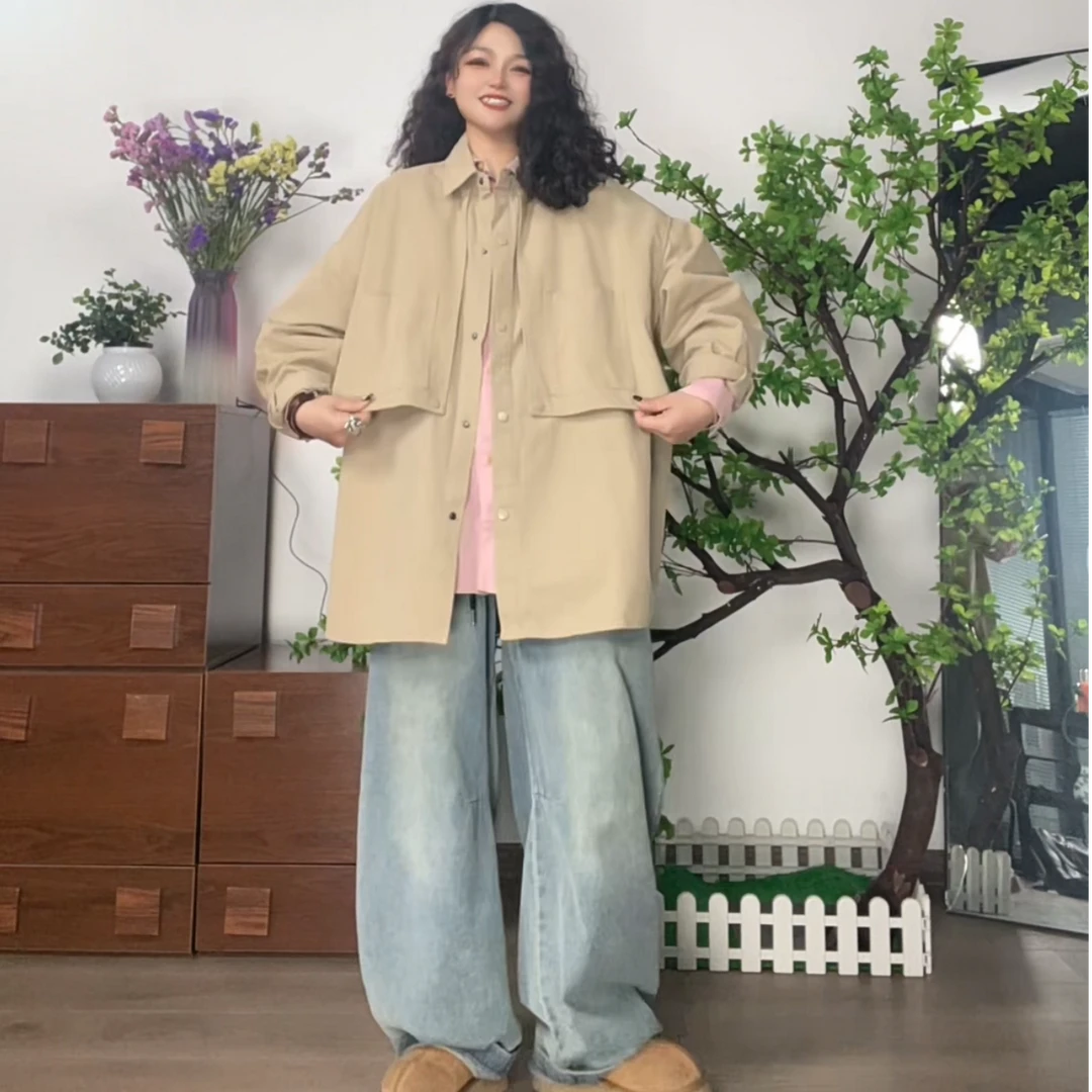 【若汐女装】欧韩版宽松大版休闲百搭设计款春季新款风衣外套8262