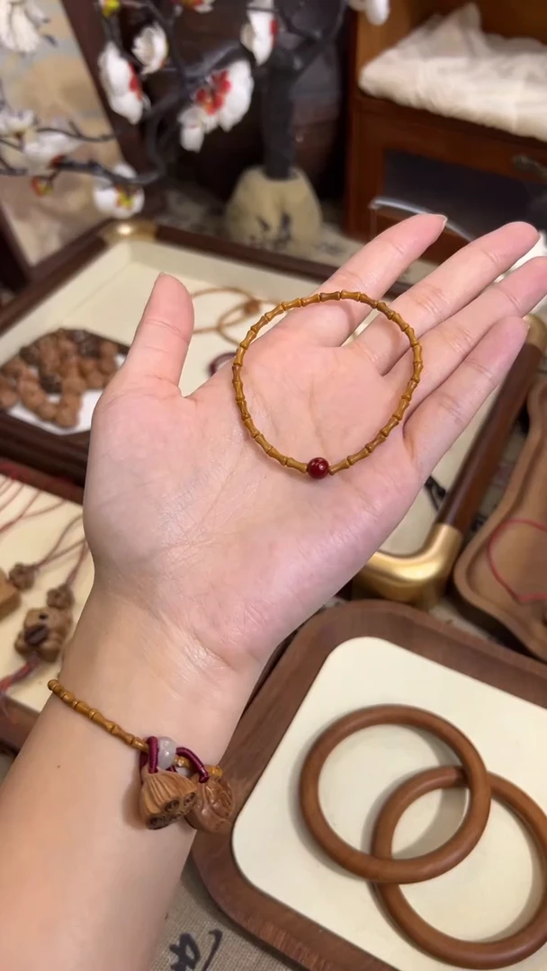 手串桃核【桃缘行】竹节「红色莎莎」桃木桃核辟、挡、驱、护 备注手围