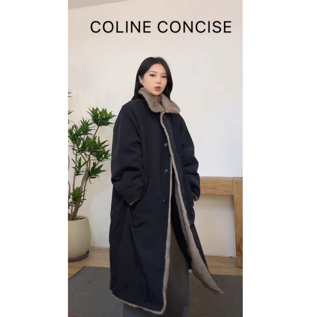COLINE CONCISE水貂毛领高级感中长款棉服外套25FW