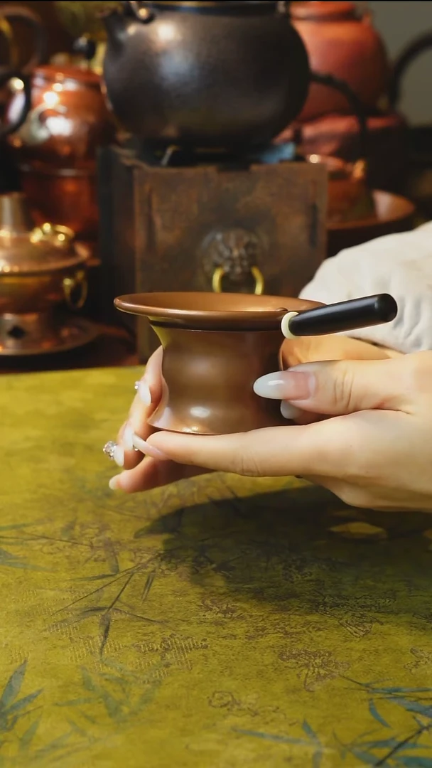 纯紫铜烤色木柄漏加托