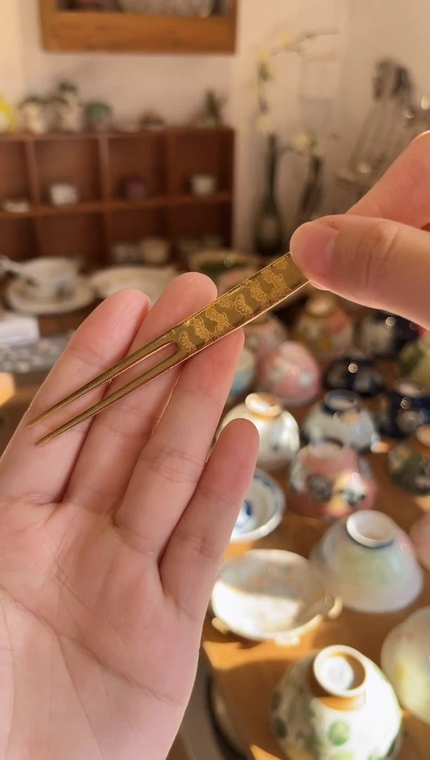 瓷片孤品 金松点心叉子