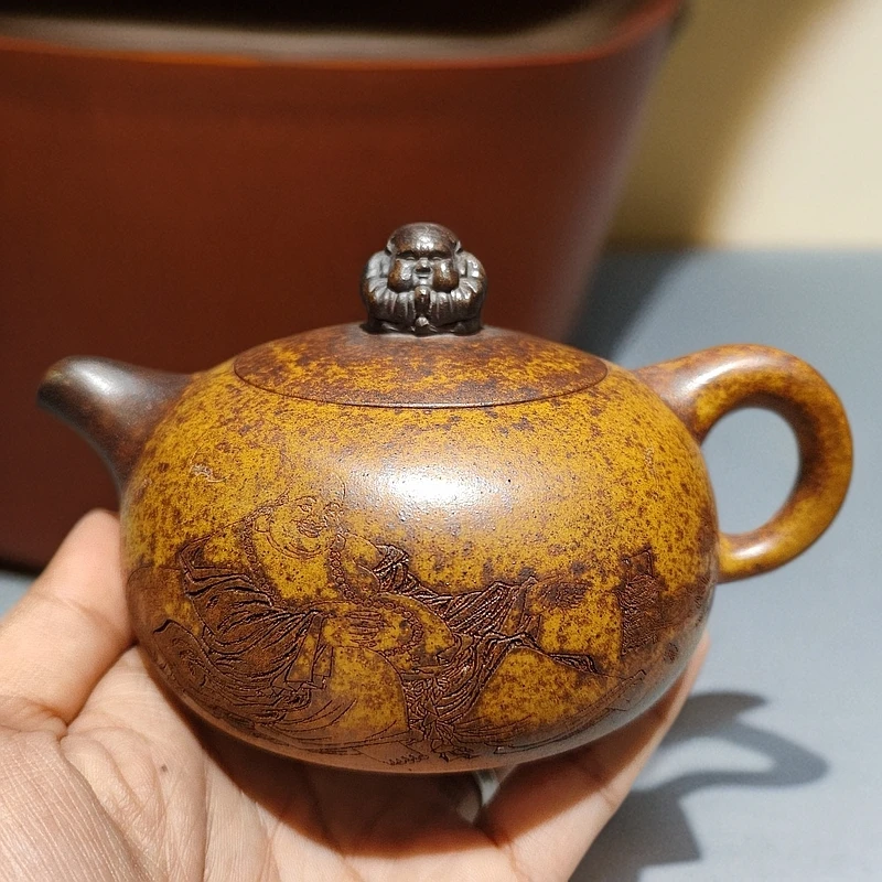 古黄金段泥柴烧弥勒佛笑口亮开300毫升紫砂壶