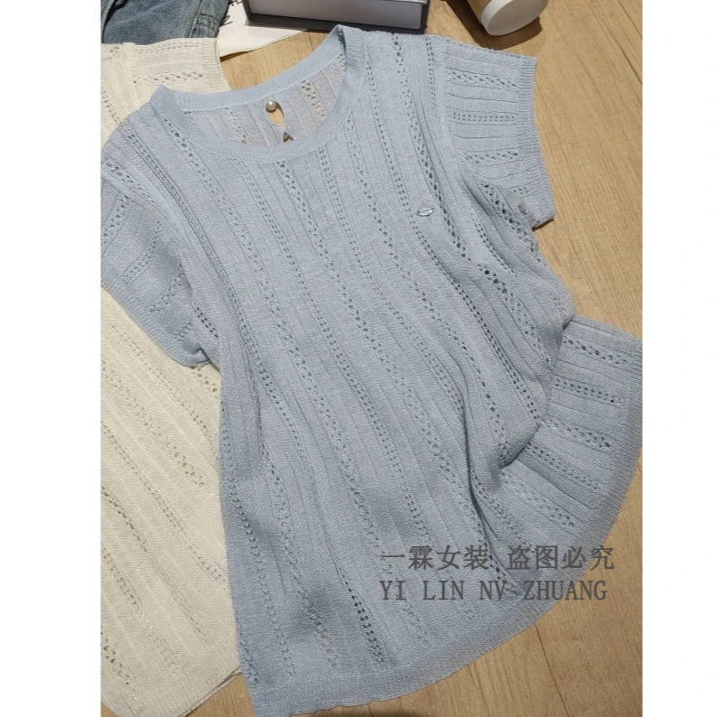 一霖女装2025夏季新款时尚圆领宽松百搭针织衫显瘦上衣夏季DM8016