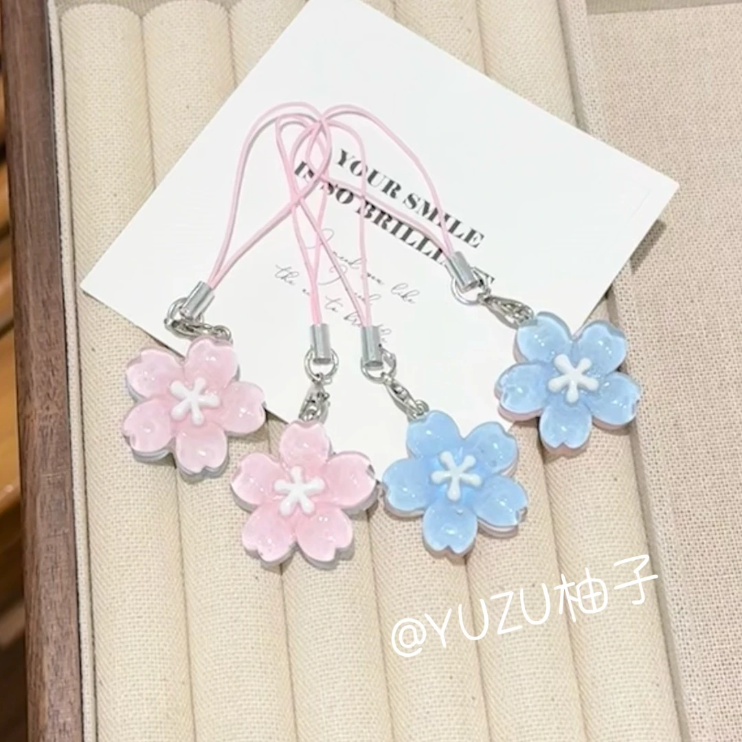 浪漫果冻樱花手机链可爱少女心温柔透色花朵挂件情侣闺蜜书包配饰