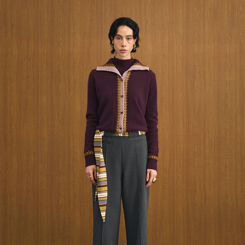 河岸家设计师Palavas撞色边杜乐丽织语针织羊毛上衣女25秋冬