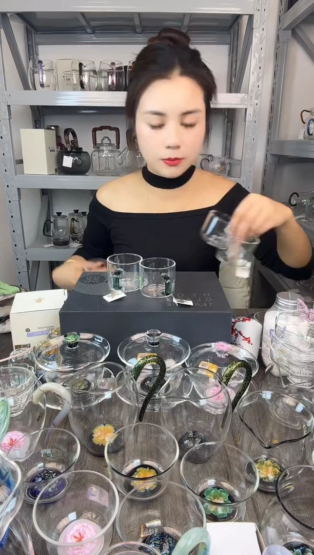 水晶玻璃无盖款禾器 清禾杯一对 琥珀色