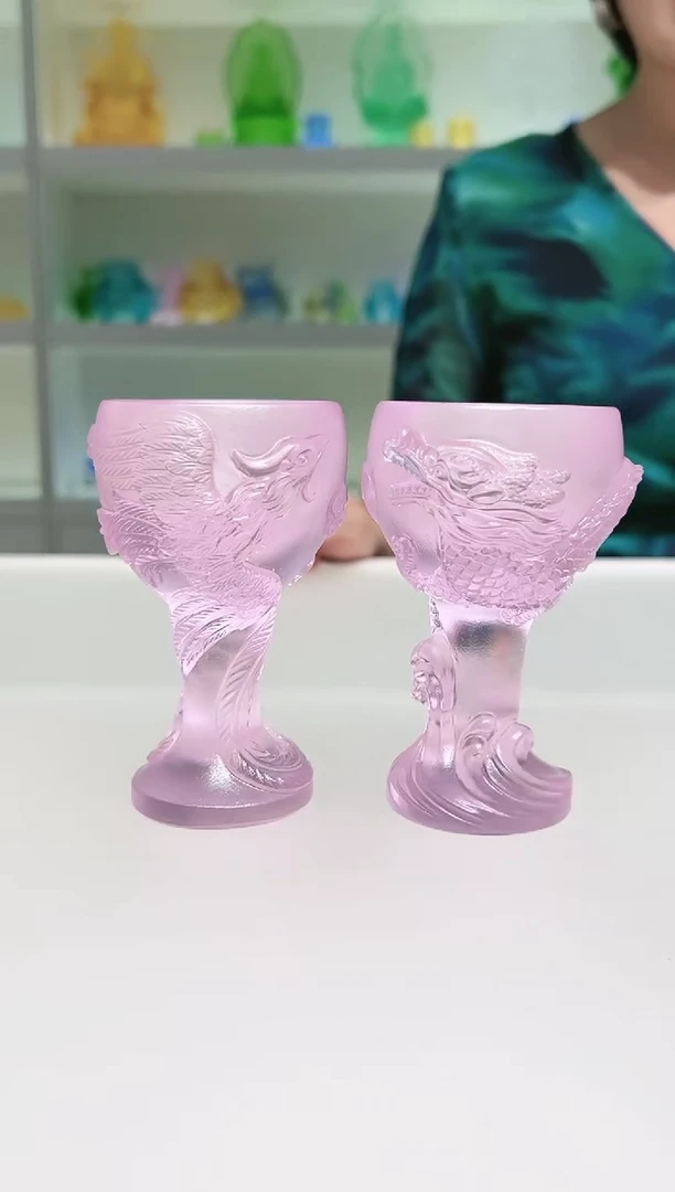 手工艺品琉璃古法琉璃龙凤对杯