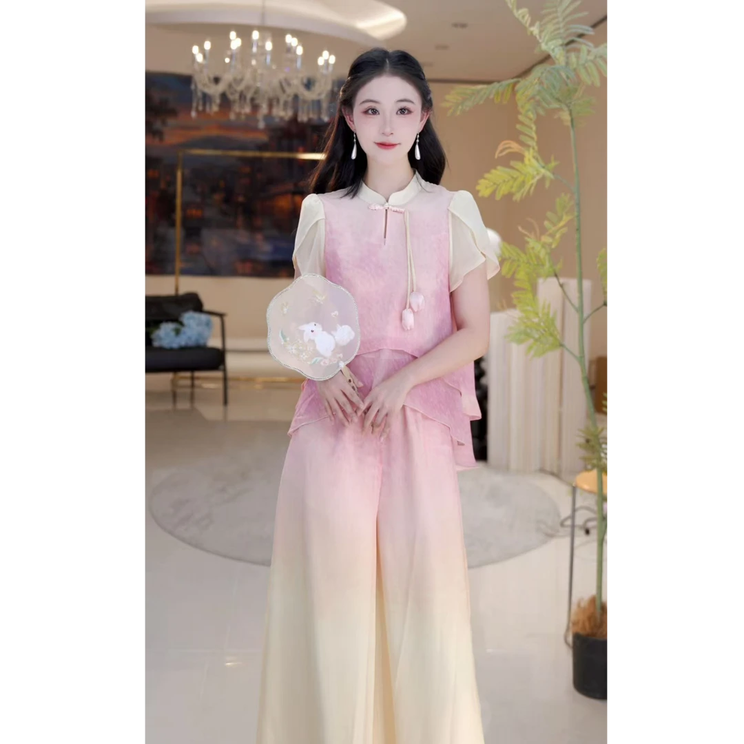 时尚渐变郁金香长裤套装814822+814823