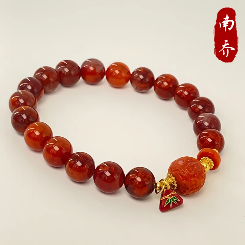 南红手串原矿牛血红*女士气质单圈*国风百搭轻奢女款原矿南红手链