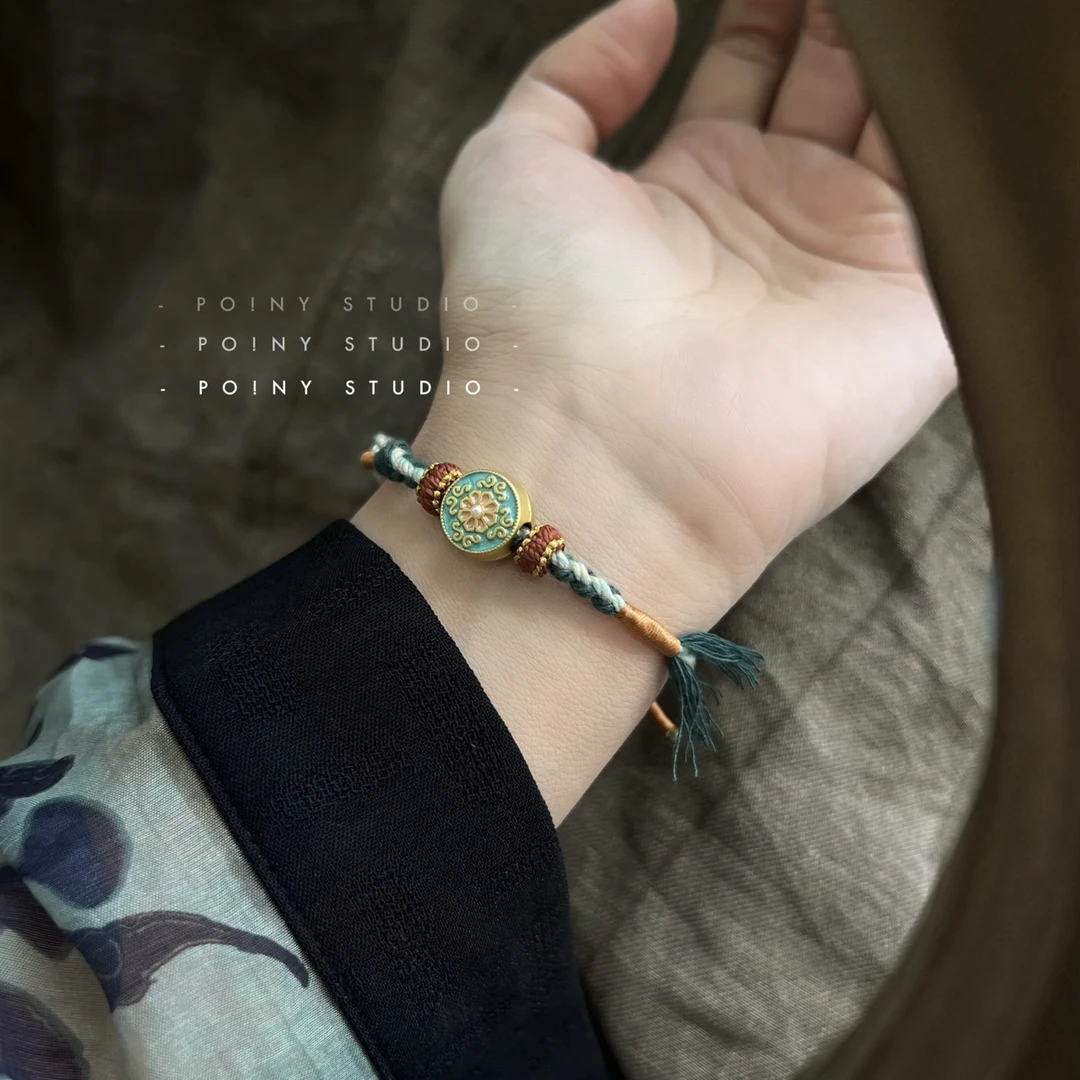 铜合金锦纶手链 藏式编织手绳民族风男女异域风国潮配饰绿色手饰