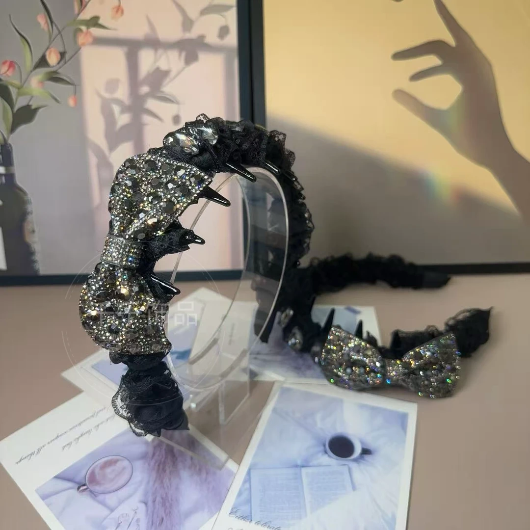 韩版新款镶钻蝴蝶结氛围感精致百搭减龄时尚气质倒齿发箍T0911