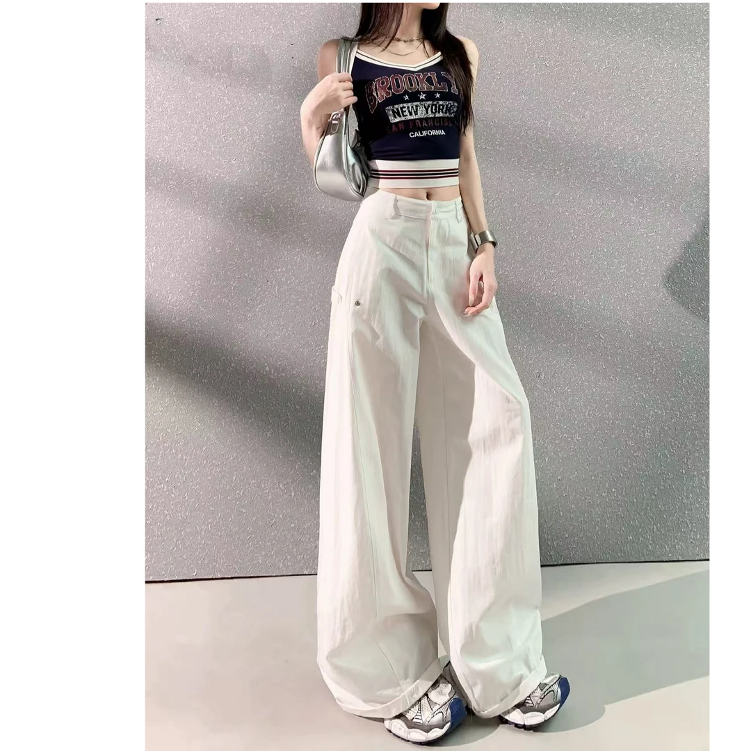 设计感美式复古辣妹弯刀裤百搭显瘦多口袋阔腿工装休闲裤