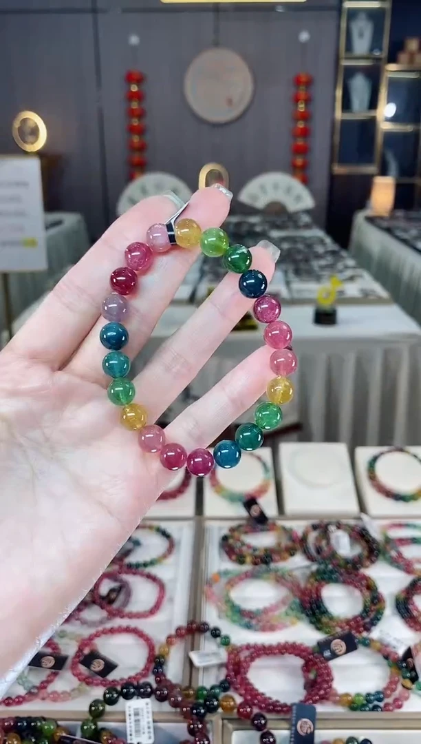 未镶嵌老矿碧玺色标彩虹单圈手串8mm+碧玺dan多样性发货一条