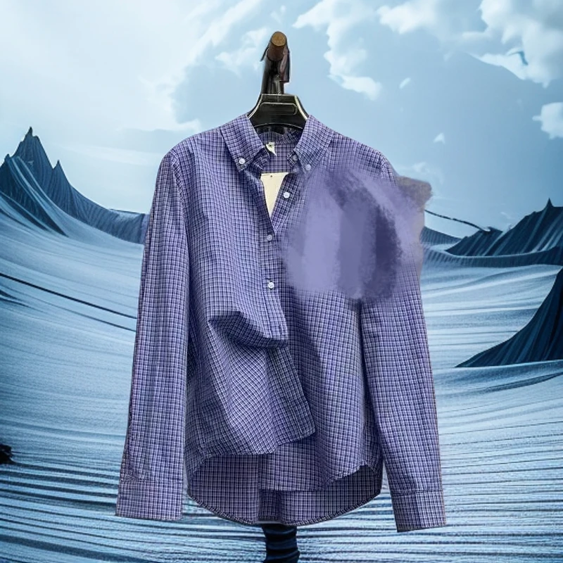 小个子适用中性风经典蓝色格纹长袖衬衫春季休闲外穿内搭