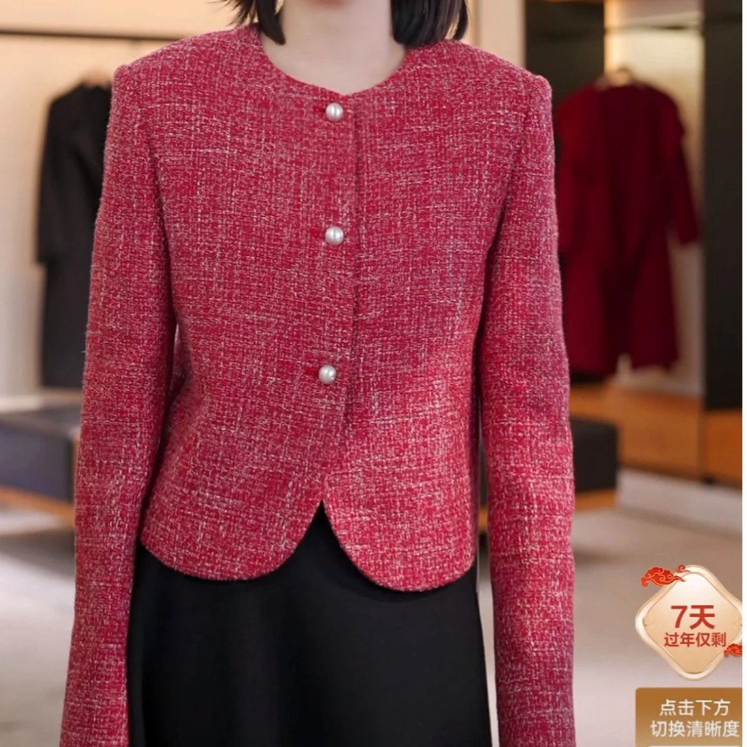 AM WEEKEND红色圆领小香风短款外套6E1049170