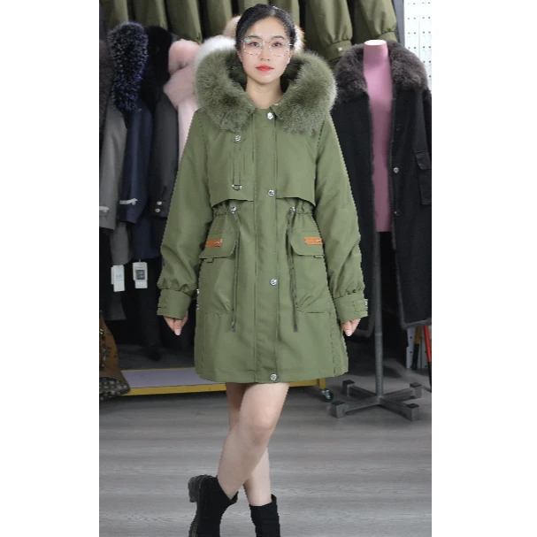 【赤霞橘光兔毛版】时尚穿搭修身显瘦狐狸毛领派克服