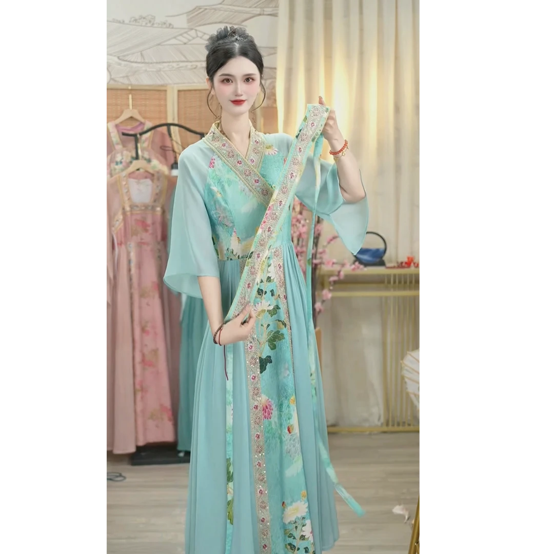 羽唐名2025夏季新款中国风飘逸日常长款连衣裙6764