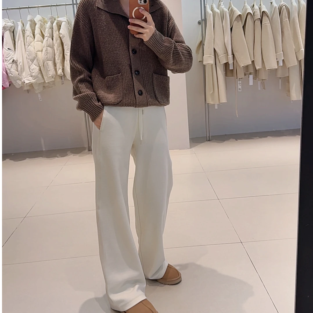 休闲裤-135B314109艾家高腰纯色简约百搭加绒卫裤