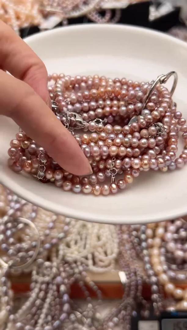 未镶嵌淡水珍珠福利粉色*近圆手链（无核5mm左右）