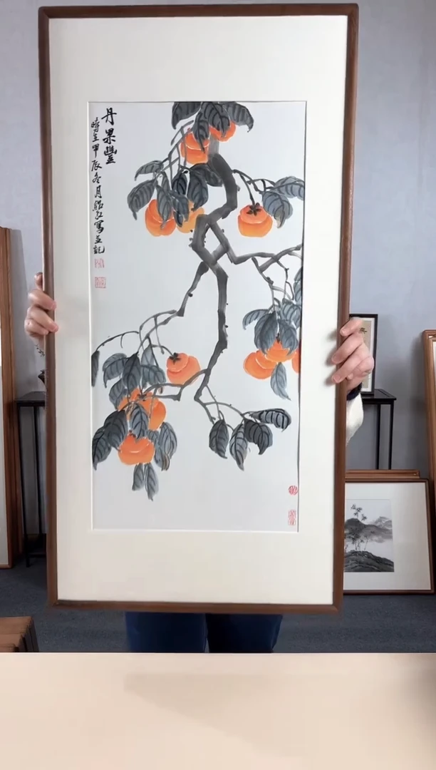 【闪购商品】国画手绘*柿柿如意*47*92cm实木框