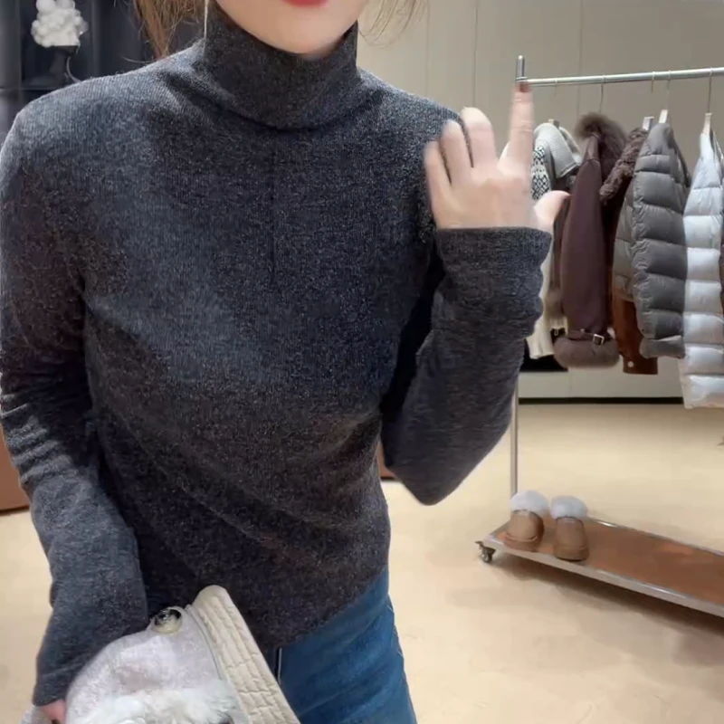 冬季磨毛显瘦半高领纯色长袖打底上衣百搭时尚LK2508028