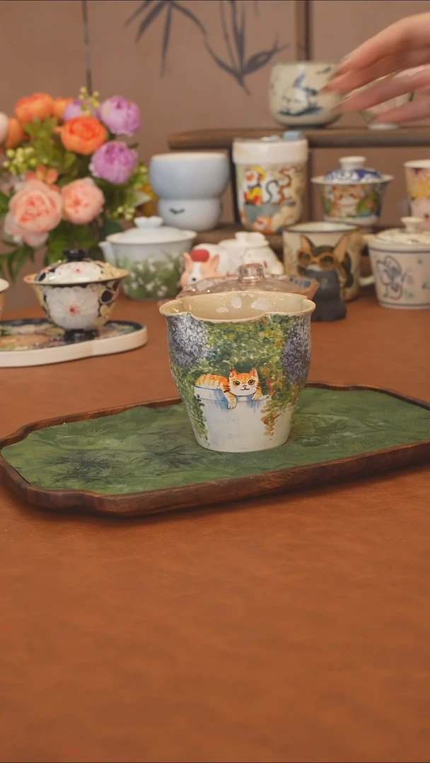 石一  小猫花口手握杯