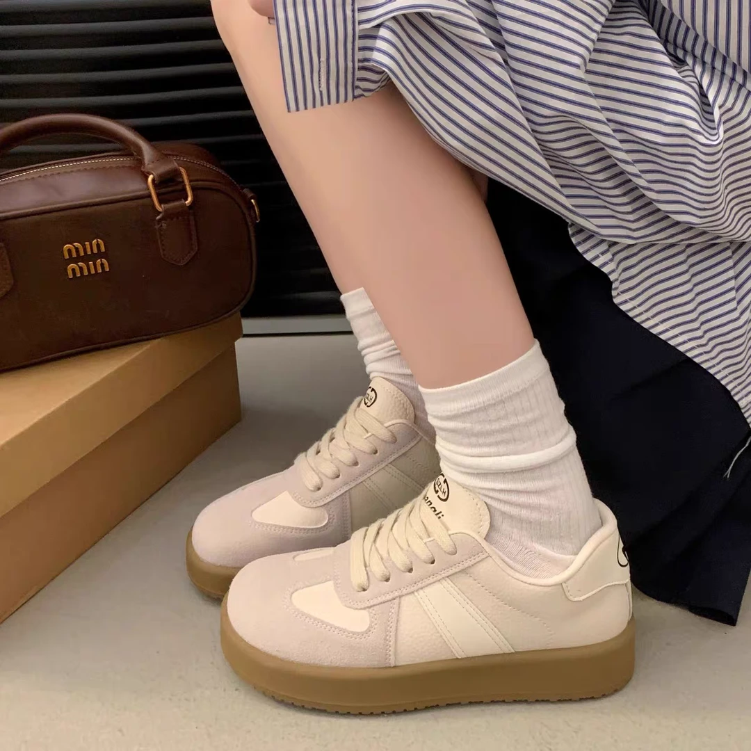 德训鞋女2025年新款春季学生复古休闲运动百搭美式透气阿甘小白鞋