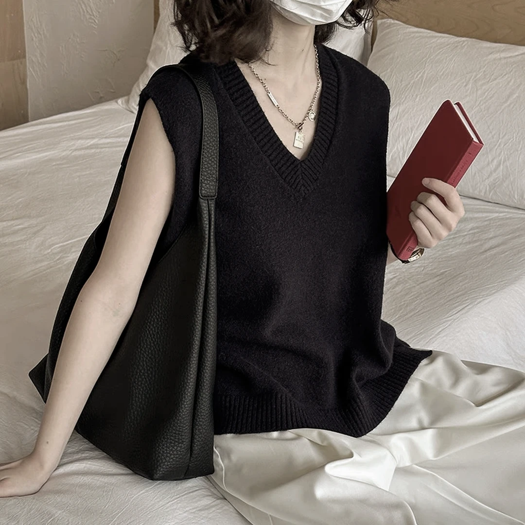 568 祺欣家 韩版老钱风亮丝后背系带小众设计高级感针织背心马甲