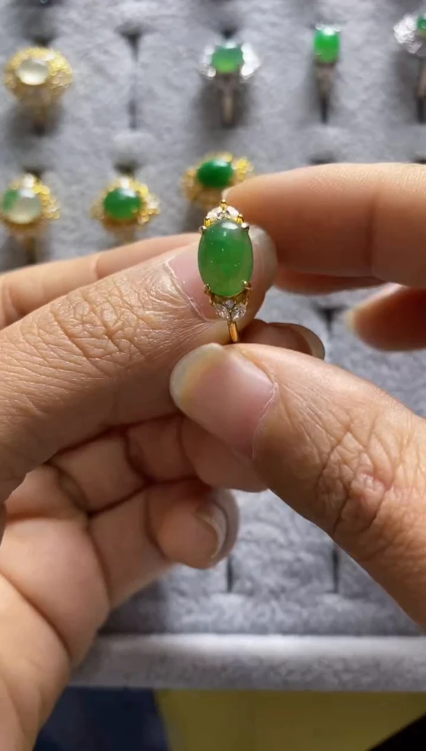 银S925镶嵌戒指翡翠444---6