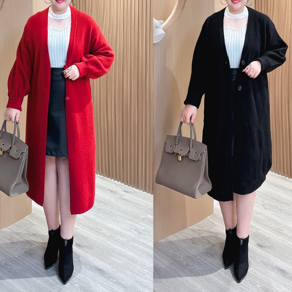 【现货仅外套】MJ9098上新大码显瘦时尚宽松韩版中长款针织开衫