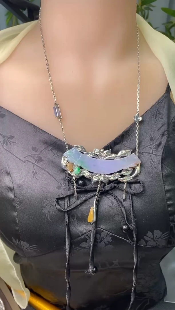 颈饰银S925镶嵌翡翠净货14026