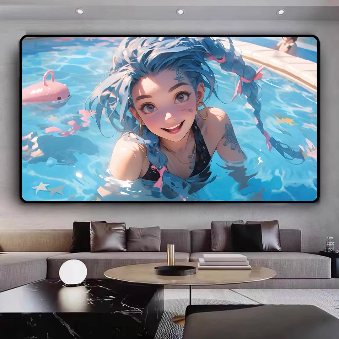 英雄联盟泳池金克斯装饰画适合客厅卧室沙发床头40*80cm