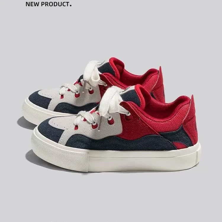 H1286 灰兰小白鞋女春季新款多巴胺撞色运动鞋百搭鞋子女小众板鞋