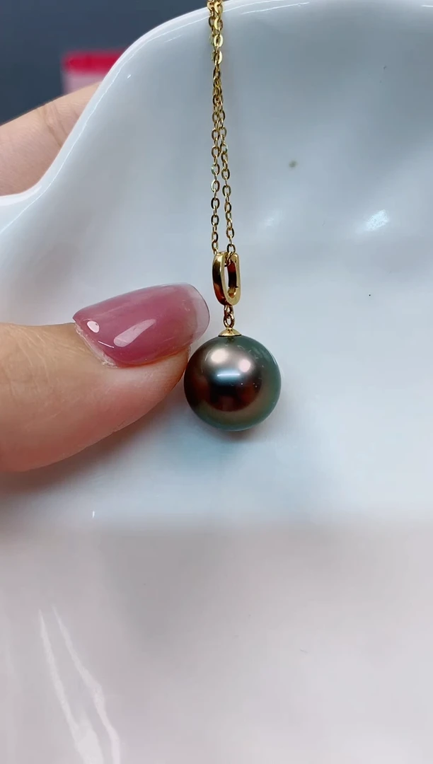 【闪购商品】海水珍珠吊坠(赠链)18K金镶嵌12-13大溪地黑珍珠吊坠