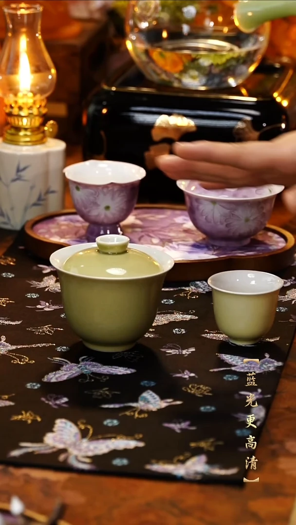 【闪购商品】海盐绿原矿釉1盖碗1杯