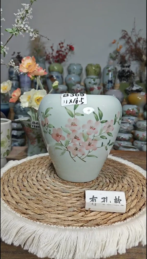 景德镇瓷韵陶瓷花盆 B369 有孔手工制品 完美主义者慎拍