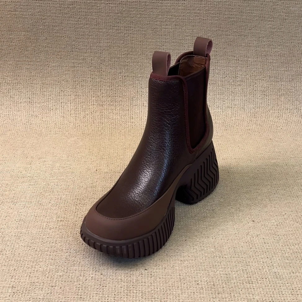 RubyL/8cm简约休闲通勤百搭舒适拼接圆头厚底增高切尔西靴女款