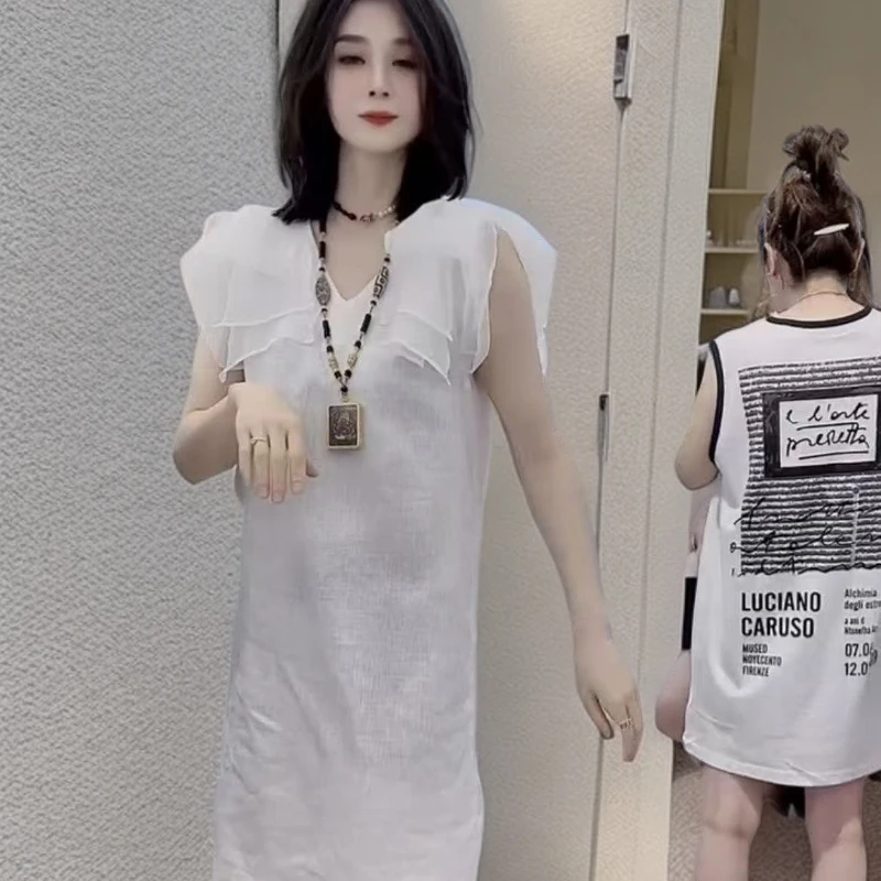 欧洲站2025夏季新款纯色拼接飞飞边v领连衣裙女时尚洋气简约裙子