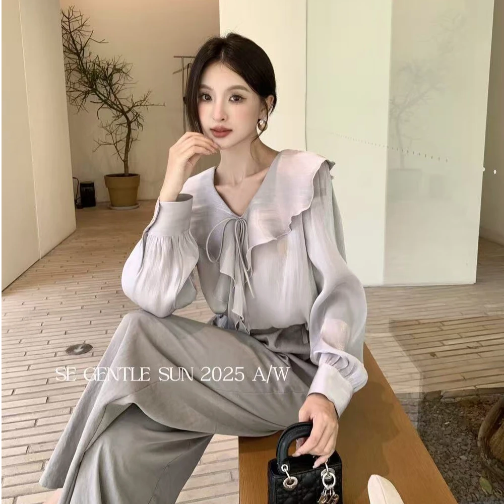 （运费补贴）法式高级感荷叶边长袖衬衫秋季宽松显瘦百搭气质上衣