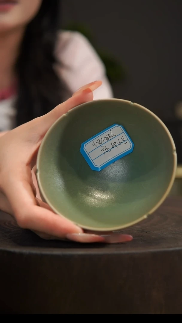 杯子绘**默葵口杯微瑕 汝州原产地  原矿老釉